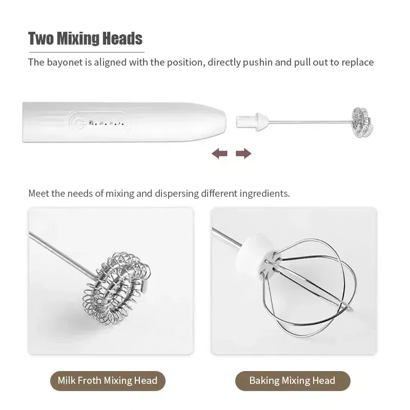 Color: black - 2 in 1 USB Rechargeable Electric Egg Beater Whisk Coffee Mixer Double Heads Milk Frothers  Baking Stirrer Kitchen Gadgets