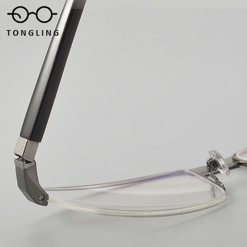 2025New highend pure titanium buffalo horn glasses leg business men casual halfframe glasses support custom prescription glasses