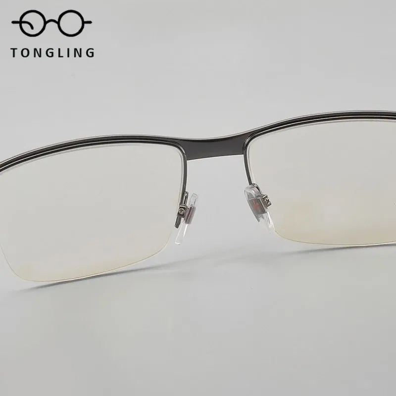 2025New highend pure titanium buffalo horn glasses leg business men casual halfframe glasses support custom prescription glasses