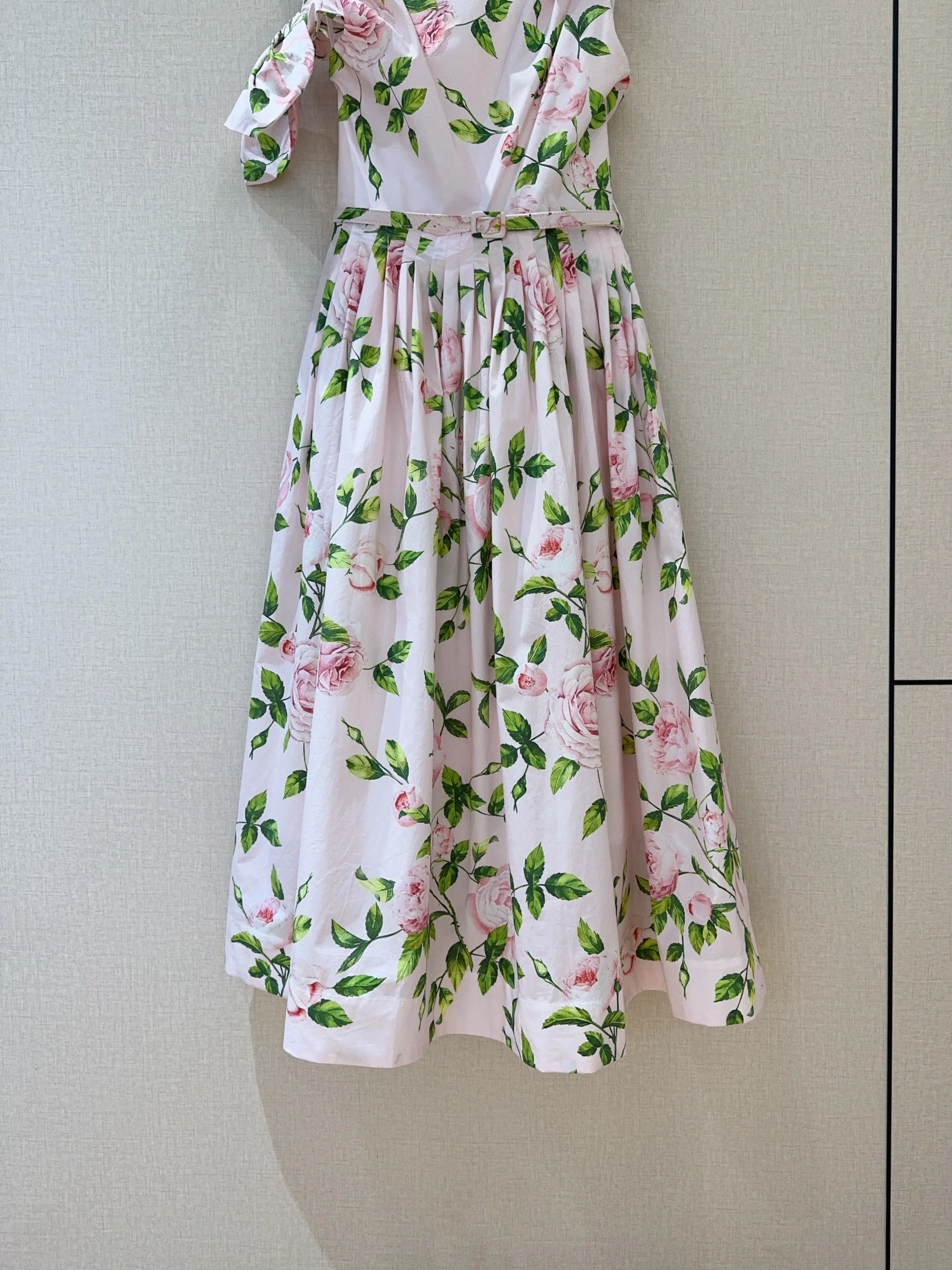 AELESEEN 100% Cotton Summer Dress Women One Shoulder Pink Flower Print Bow Elegant Long Party Elegant Poplin Vacation Holiday