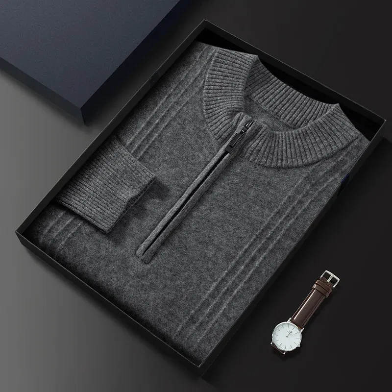 Color: Dark Grey, Size: L - Men's Sweater Pullover Autumn Winter Sweater Warm Clothing 100% Cashmere Business Long Sleeve Classic Quality Mock Neck Knit Top