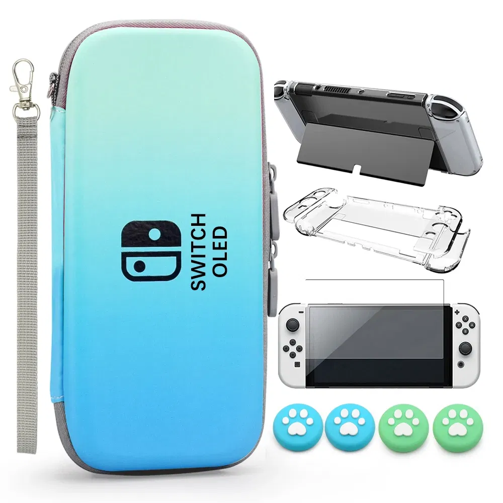 Color: Brown - Case Kit For Nintend Switch OLED Console Carrying Case Protective Pouch Hard Shell Clear Cover For Switch Oled WIth Film Glass