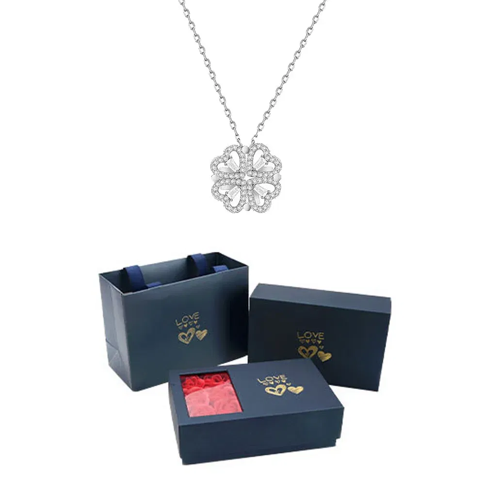 Metal color: Rhodium Plated, Ships From: CHINA - 2024 Lucky Four-leaf Clover Necklace In Black Box With Logo For BR Shopper