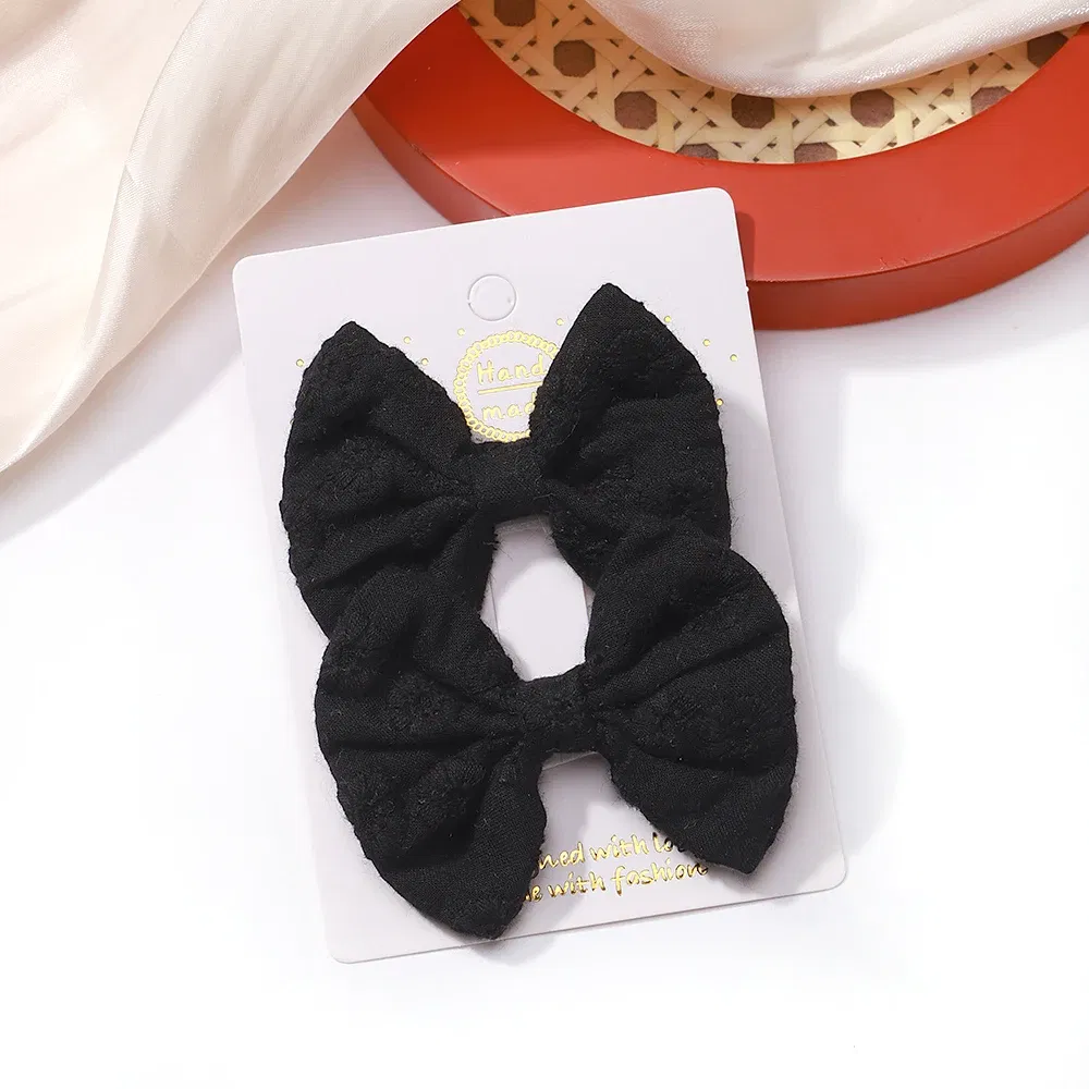 Color: Lemon yellow - 2Pcs/Set Solid Color Kids Bows Hair Clips for Baby Girls Handmade Plaid Bowknot Hairpin Barrettes Photograph Hair Accessories