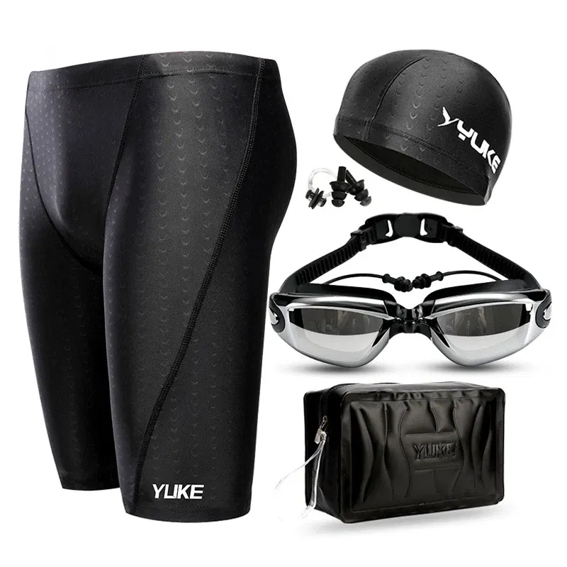 Color: Lavender, Size: XXXL - Men Swimming Shorts Waterproof Competition Swim Equipment Goggles with Ear-plug Cap Case Trunks Briefs Swimwear Half Pants 2022