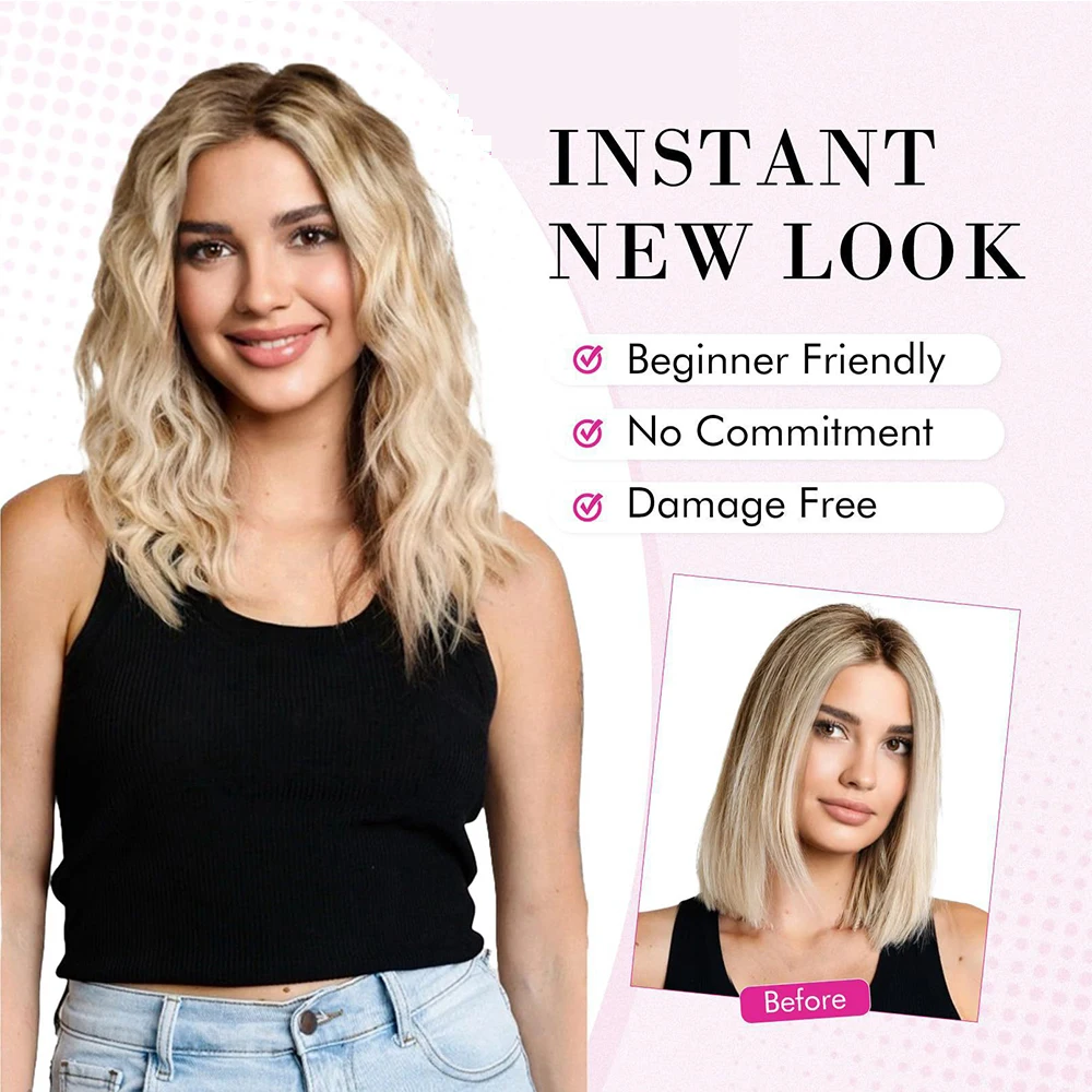 Color: T1B/613, Stretched Length: 16inches - Clip in Hair Extensions for Women 4PCS 12 Inch Short Curly Wavy Invisible Thick Hairpieces Synthetic Fiber Double Weft Hair