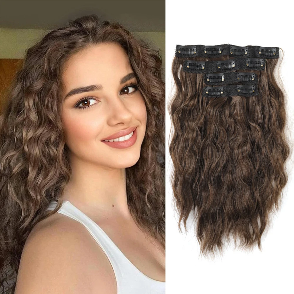 Color: T1B/613, Stretched Length: 16inches - Clip in Hair Extensions for Women 4PCS 12 Inch Short Curly Wavy Invisible Thick Hairpieces Synthetic Fiber Double Weft Hair