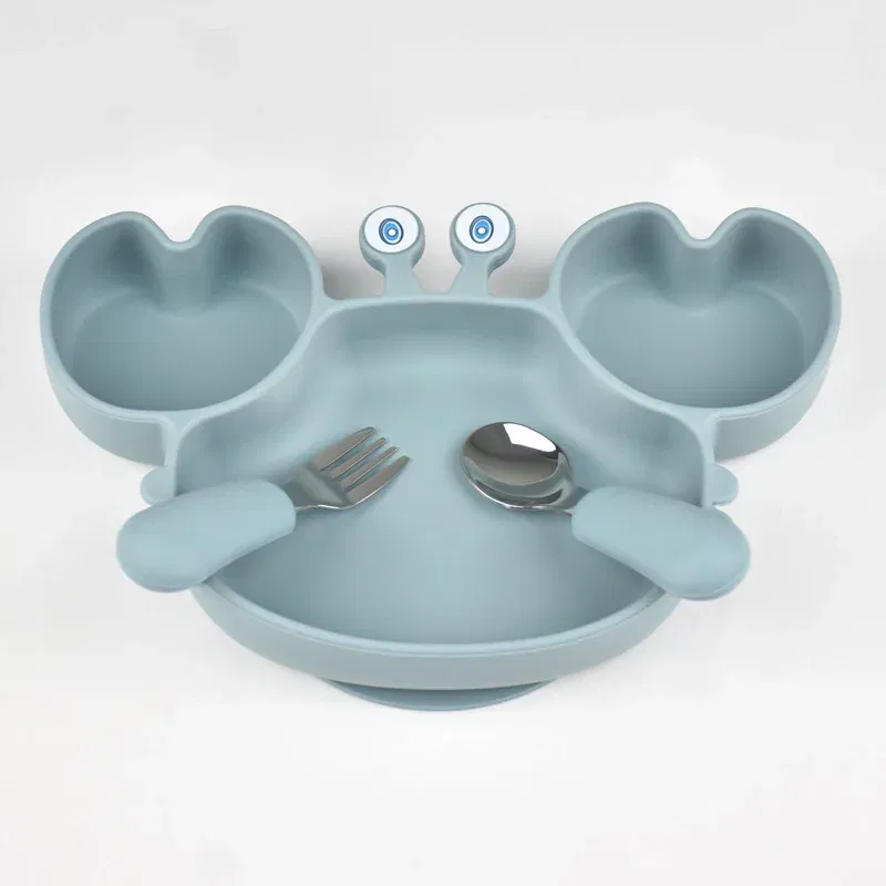 Color: Yellow, Ships From: CHINA - Baby Bowls Plates Fork spoon Set Silicone Suction Feeding Food Tableware BPA Free Non-Slip Baby Dishes Crab Food Feeding Bowl
