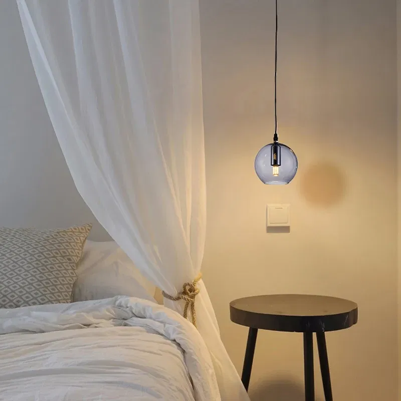 Body Color: Blue, Ships From: CHINA - Nordic bar pendant light simple modern bedroom bedside light exquisite G9 living room light glass light with light bulb