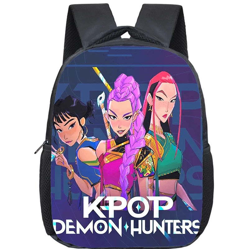 Color: GRAY - KPop Demon Hunters School Bags 12inch Lightweight Children Backpack Girls Boys Orthopedic Kids Book Bags Back To School Mochilas