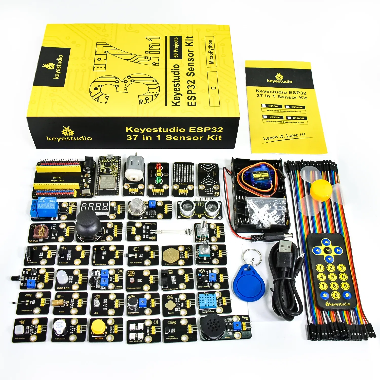Color: Red - Keyestudio? ESP32 RFID 37 in 1? Sensor Kit with ESP32 Board For Arduino STEM Electronic DIY Kit For Adults Programming(59Projects)