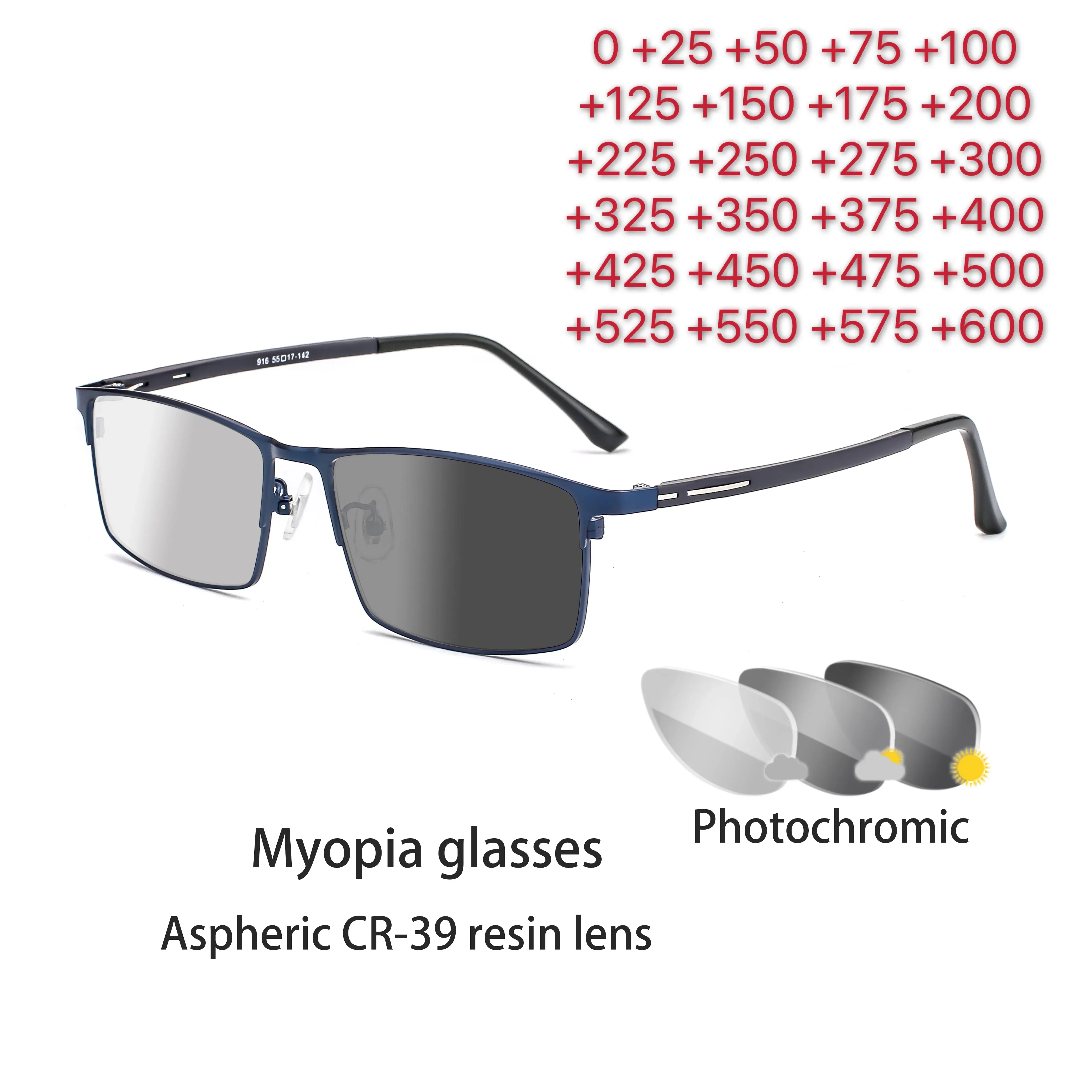 Frame Color: black, Ships From: CHINA, Eye Prescription: +350 - Photochromic glasses Men's reading glasses Finished glasses Student myopia glasses 0 + 0.5 + 1 + 1.25 + 1.5 + 1.75 + 2