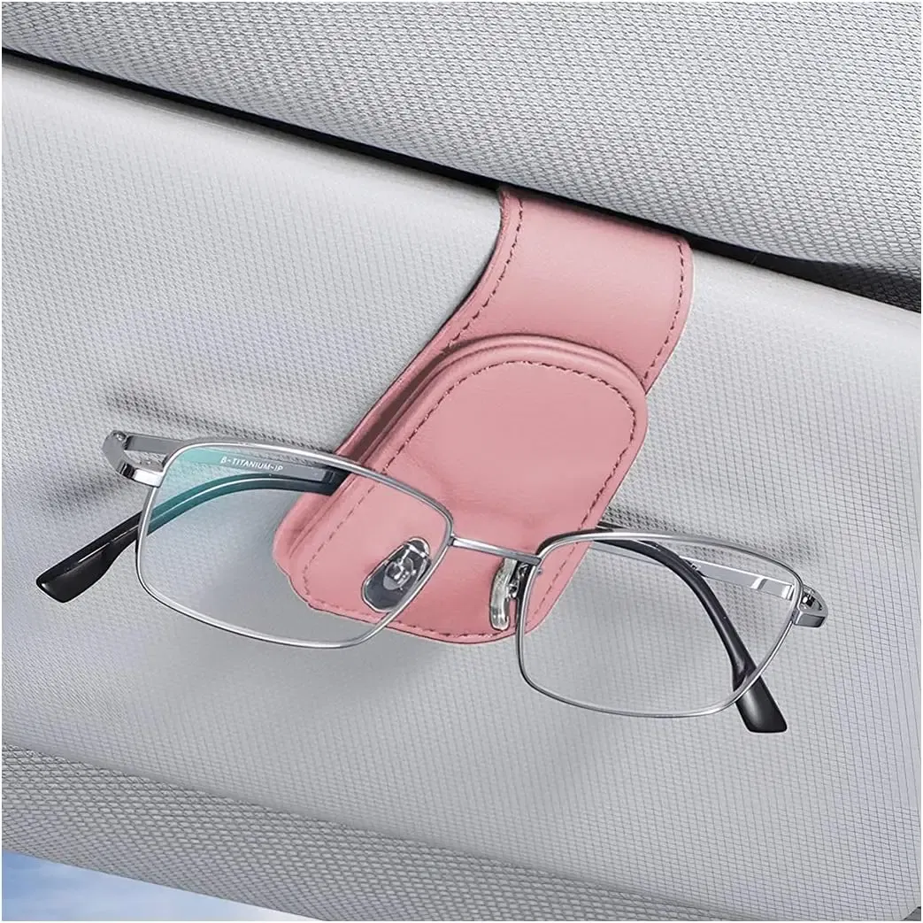 Color Name: Orange - Sunglasses Holders for Car Sun Visor, Leather Eyeglasses Hanger Mounter, Magnetic Glasses Holder and Ticket Card Clip