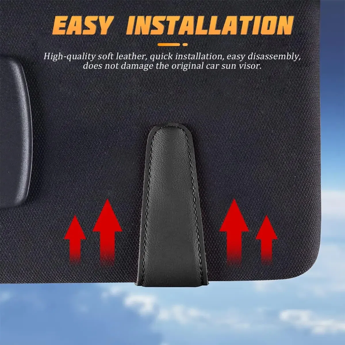 Color Name: Orange - Sunglasses Holders for Car Sun Visor, Leather Eyeglasses Hanger Mounter, Magnetic Glasses Holder and Ticket Card Clip