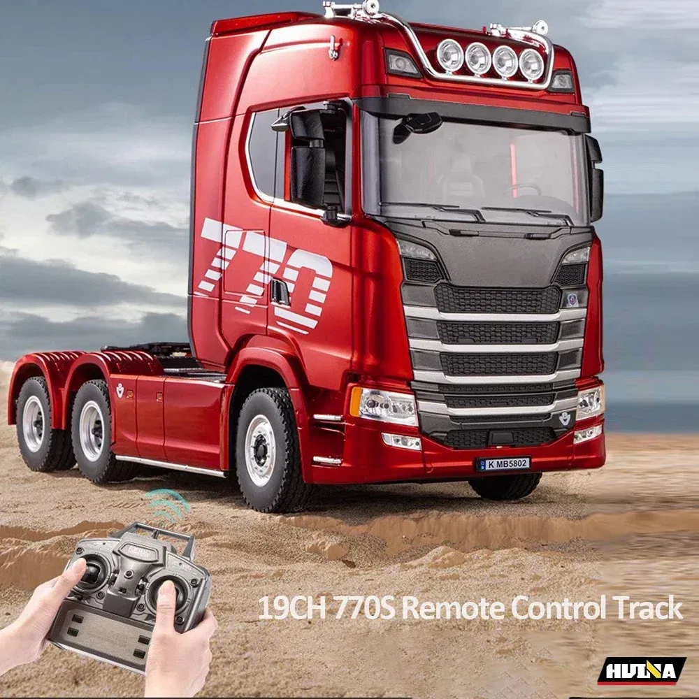 Color: Red - Huina 1501 RC Car 770S RC Alloy Tractor Truck 1/18 19CH 2.4G Engineering Trailer Truck with Light and Sound Toys for Boys Gifts