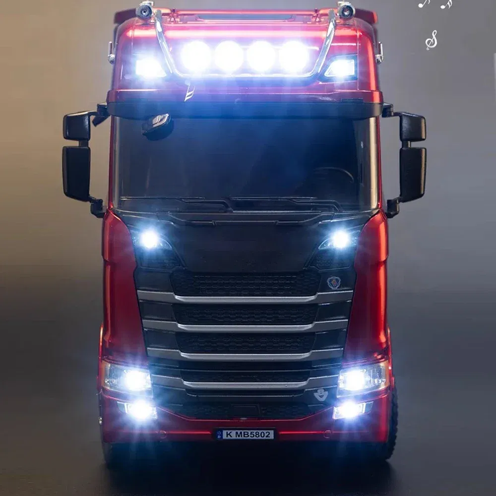 Color: Red - Huina 1501 RC Car 770S RC Alloy Tractor Truck 1/18 19CH 2.4G Engineering Trailer Truck with Light and Sound Toys for Boys Gifts