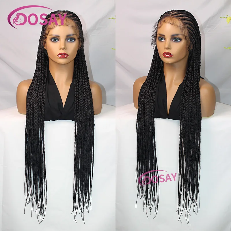 36" Synthetic Wear And Go Glueless Braided Wigs For Women Knotless Full Lace Wig Box Braid Wig African Cornrow Braids Lace Wigs