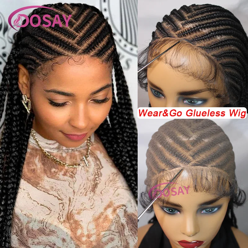 36" Synthetic Wear And Go Glueless Braided Wigs For Women Knotless Full Lace Wig Box Braid Wig African Cornrow Braids Lace Wigs