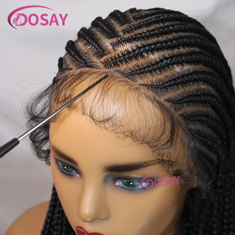 36" Synthetic Wear And Go Glueless Braided Wigs For Women Knotless Full Lace Wig Box Braid Wig African Cornrow Braids Lace Wigs