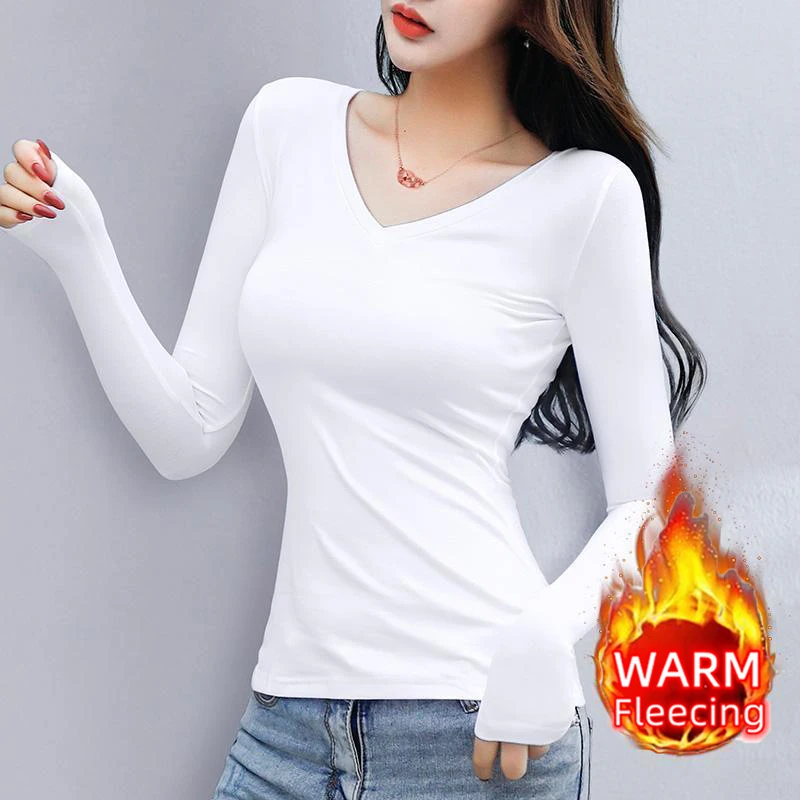 Color: Gold, Size: S - O Neck Long Sleeve Fleeceing Heating Fiber Thermal Basic T-Shirts Women Winter Bottoming Cropped Tops Casual Skinny All-match