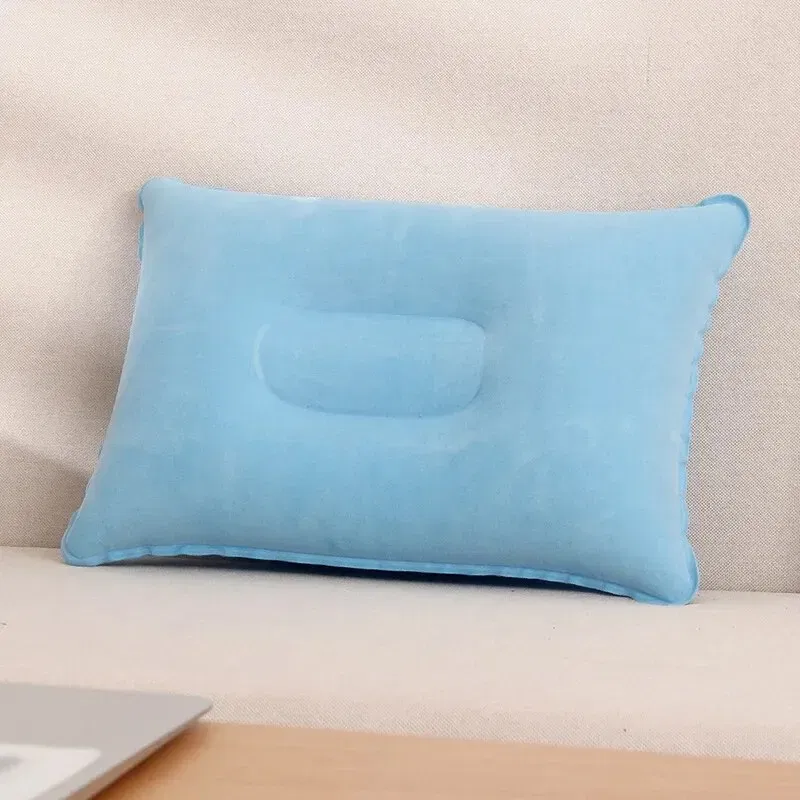 Color: BROWN - Portable Fold Inflatable Air Pillow Outdoor Travel Sleeping Camping PVC Neck Stretcher Backrest Plane Comfortable Pillow