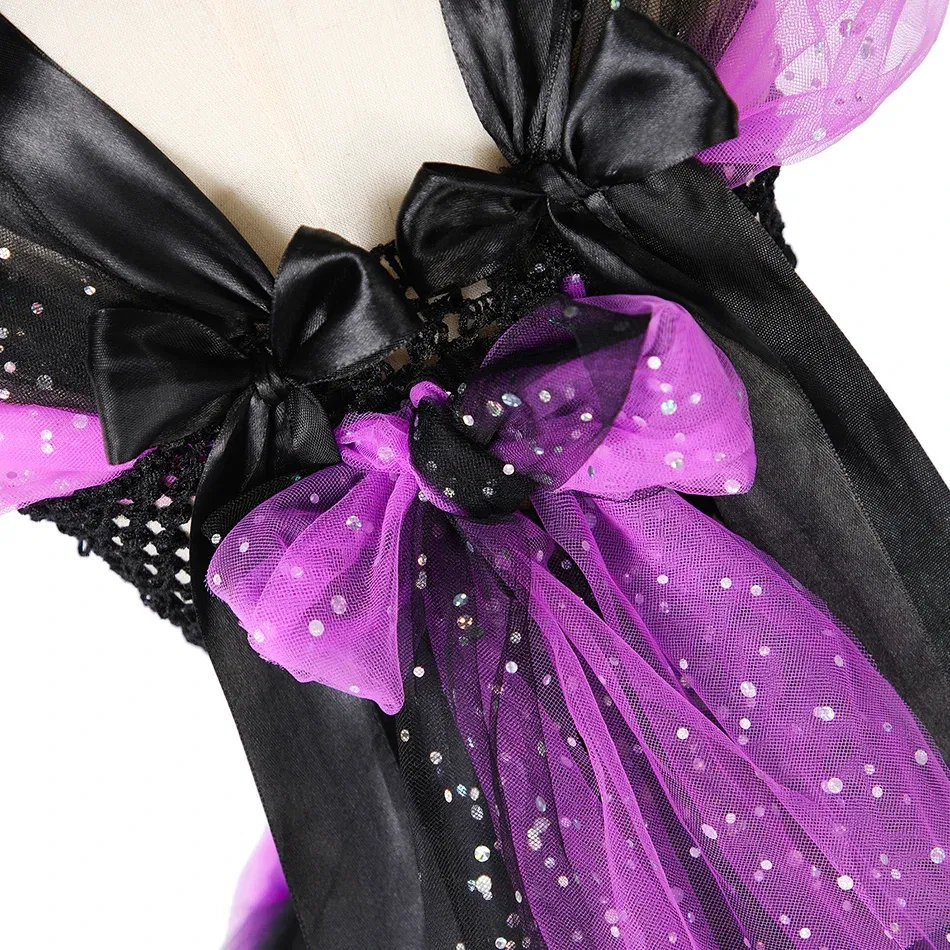 Color: MULTI, Kid Size: 2T - Halloween Witch Tutu Dress for Girls Handmade Mesh Bat Wizard Cosplay Costumes with Hat Broom Toddler Evil Party Clothes Set