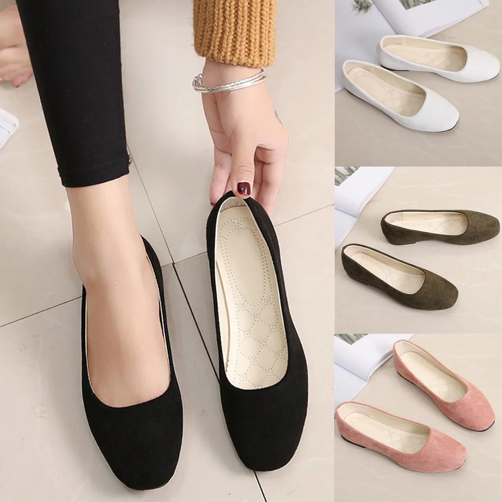 Shoe Size: 42, Color: black - Women Ladies Slip On Flat Shoes Sandals Casual Ballerina Shoes Size Women'S Solid Color Thin Sole Casual Shoes