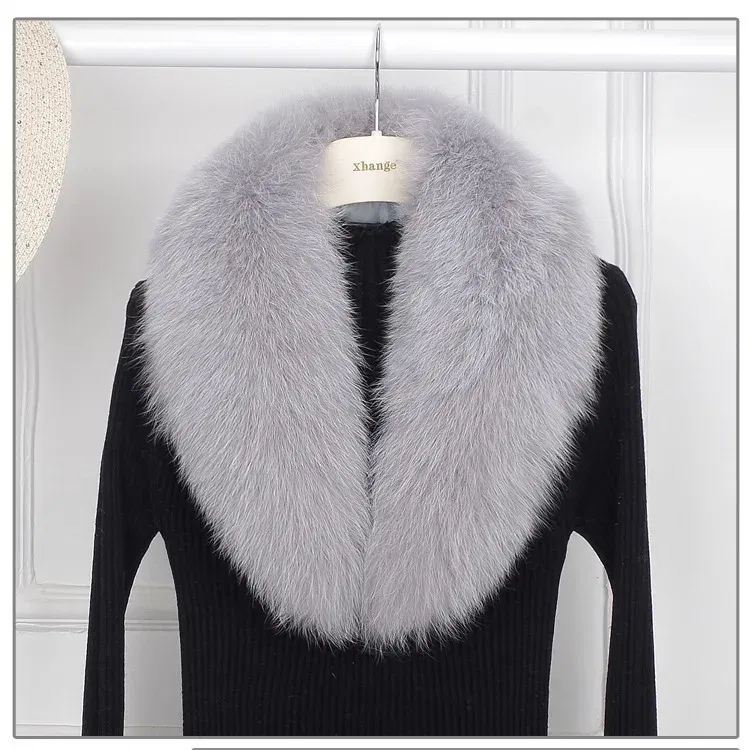 Color: Milky White, Size: XL - 100% Natural Real Fox Fur Collar For Women Men Coat Jacket Fur Scarf Winter Extra Large Size Neck Warmer Fur Scarf Shawls Wraps