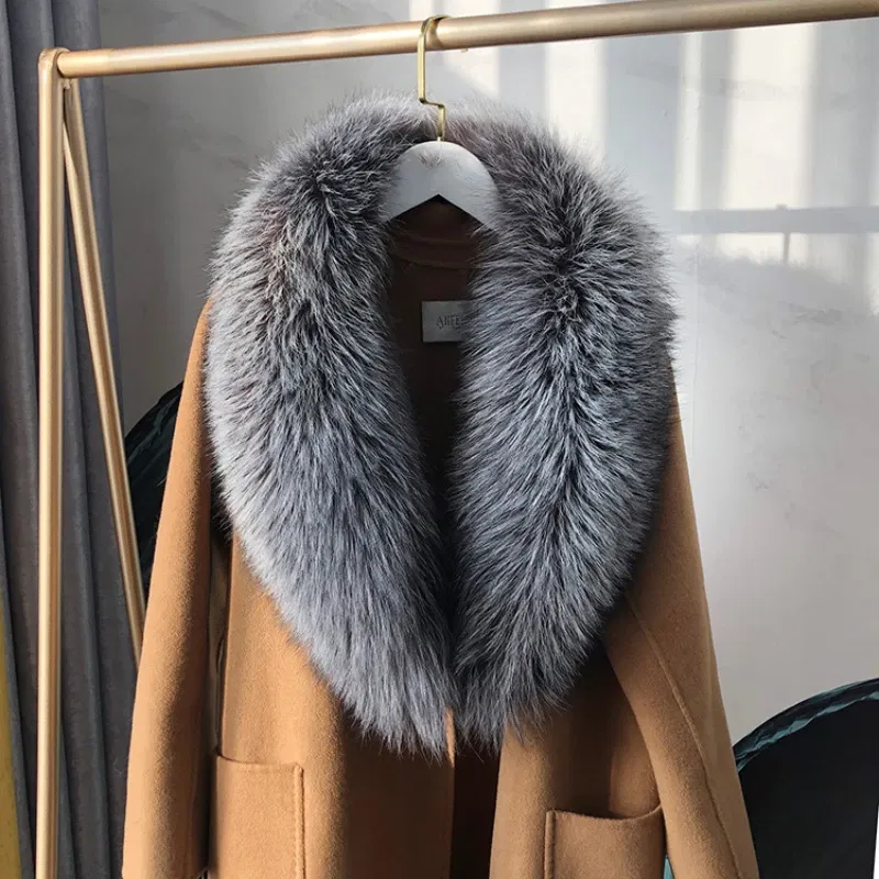 Color: MULTI, Size: S - 100% Natural Real Fox Fur Collar For Women Men Coat Jacket Fur Scarf Winter Extra Large Size Neck Warmer Fur Scarf Shawls Wraps