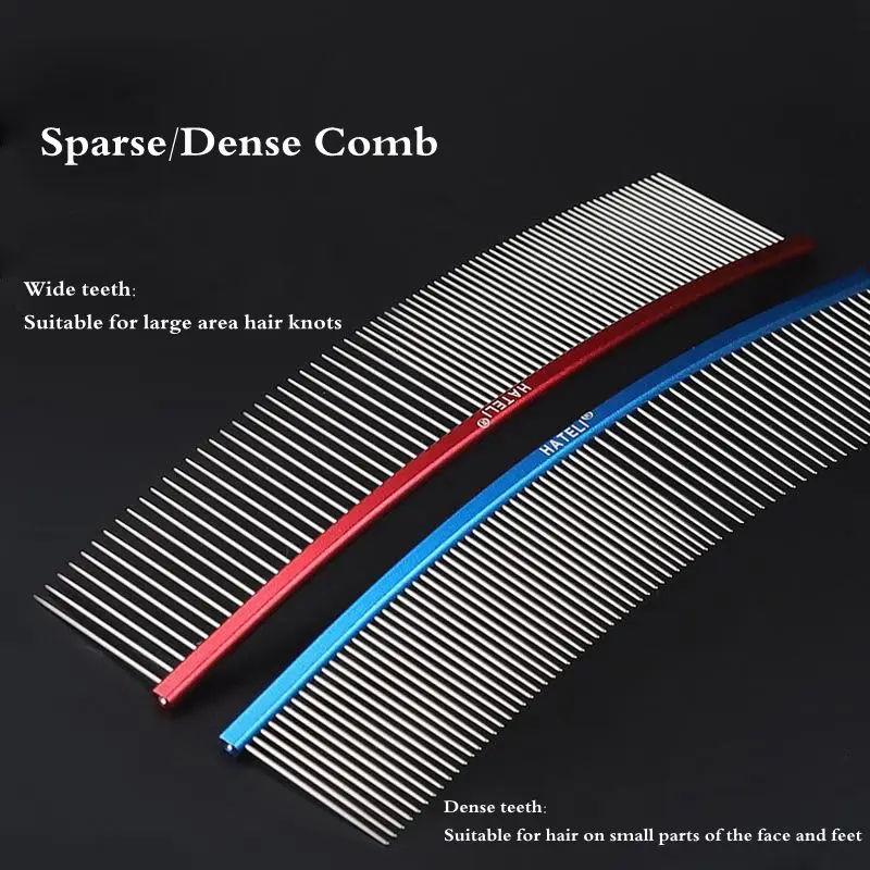 Color: GRAY, Size: XS - Pet Curved Comb Stainless Steel Combs Professional Pet Grooming Comb Dense Sparse Teeth Dog Cat Cleaning Brush Open Knot Comb