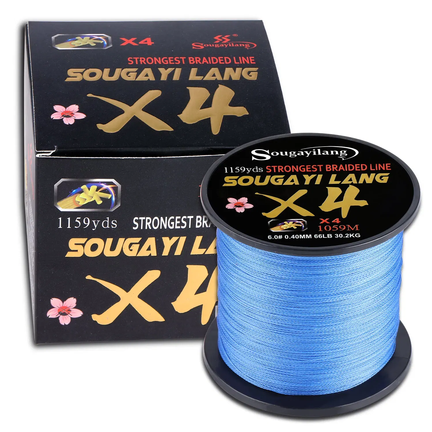 Color: Blue, Line Number: 0.4 - Sougayilang Braided Line 4X 100/300m 5 Color All for Fishing Line MaxDrag 66LB Multifilament PE Line for Saltwater Sea Fishing