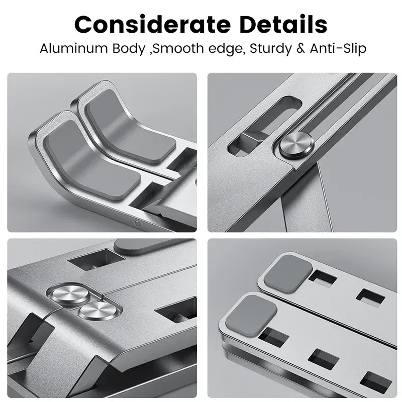 Color: WHITE - Aluminum Alloy Laptop Holder Stand Adjustable Foldable Portable for Notebook Computer Bracket Lifting Non-slip Holder