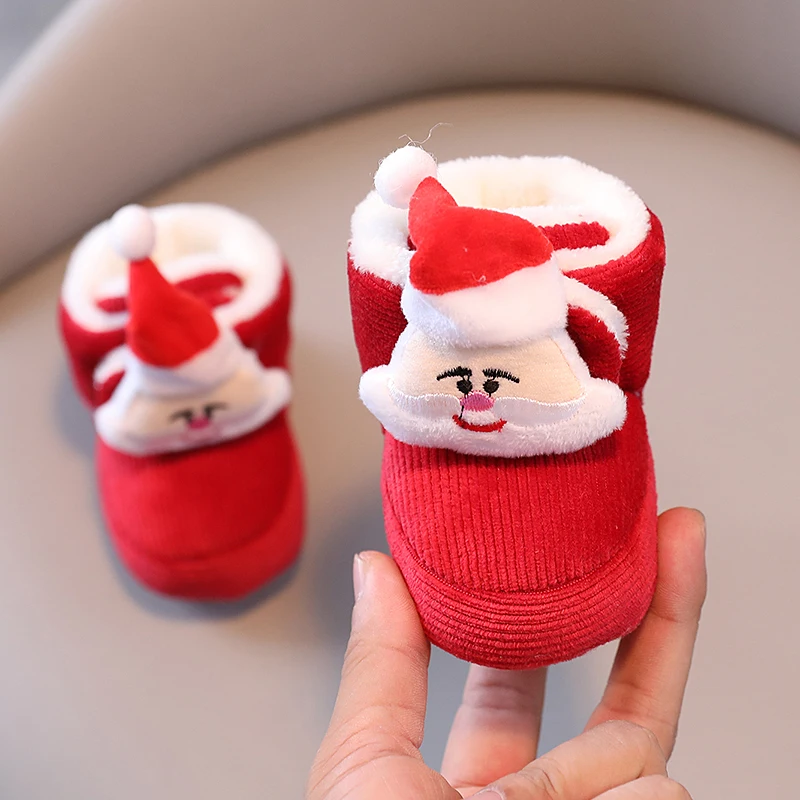 Color: Red, Baby Age: 7-12 Months - Winter New Cute Cartoon Baby Booties Boy Girl Boots Cotton Soft-Sole Non-Slip Warm Toddler First Walkers Infant Crib Shoes