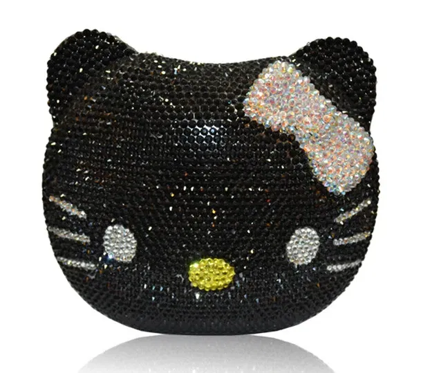Color: Brown - Luxury Navy Blue Crystal Animal Evening Bags Cat Designer Party Purse Ladies Clutch Bags Women Handbags