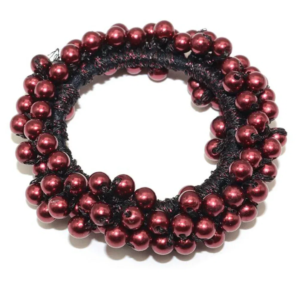 Color: Brown - 2022 Fashion Woman Big Pearl Hair Ties Korean Style Hairband Scrunchies Girls Ponytail Holders Rubber Band Hair Accessories