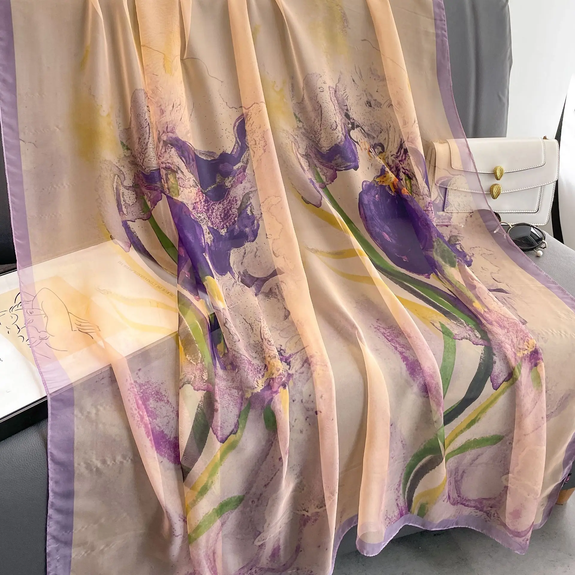 Color: Brown, Size: One Size - New Fashion Pink Silk Scarf Soft Stoles Women Summer Hijab Scarf Luxury Print Sunscreen Shawl Wraps Bandana Ladies Head Scarves