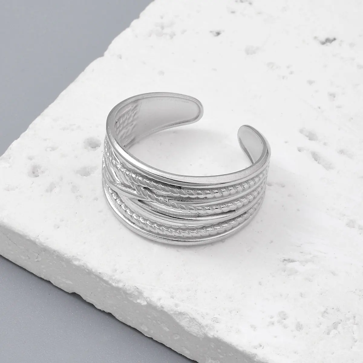 Main Stone Color: Blue, Ring Size: resizable - Never Fade Stainless Steel Flower Woven Star Rings Boho Women Jewelry Fashion Ring Adjustable Size Birthday Gifts Top Quality
