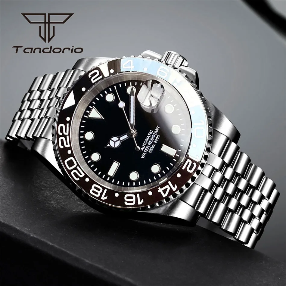 Color: Red - Tandorio NH35A Date Stainless Steel 40mm Dive Automatic Men Watch Sapphire Crystal Rotating Bezel Luminous Mechanical Wristwatch