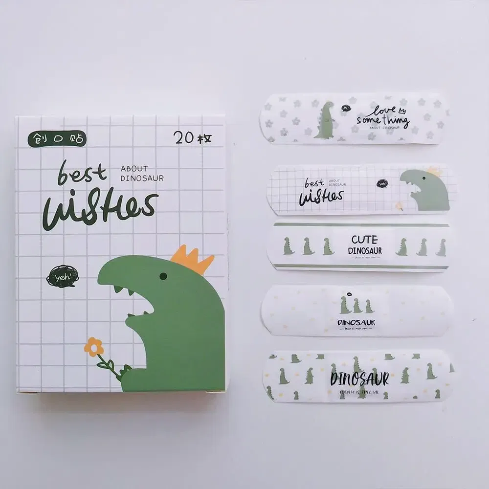 Color: WHITE - 20pcs/lot Kawaii Cartoon Dinosaur Pattern Self-adhesive Band Aid Hemostasis Bandages Dressing Patches Tape Plaster for Children