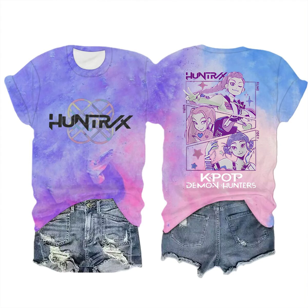 Color: Pink, Size: 4XL - Movie Characters T-shirt Tops Tie-dye Men's Women's Clothing Round Neck Short Sleeve T-shirt Street Style T-shirts