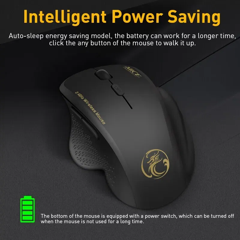 Color: black - G6 ABS Wireless Mouse Ergonomic Computer IMICE Mouse 2.4Ghz Gamer PC Optical Mouse With USB Receiver 1600 DPI For Laptop PC