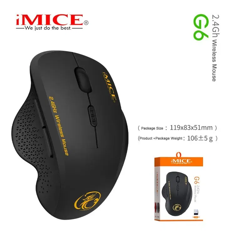 Color: black - G6 ABS Wireless Mouse Ergonomic Computer IMICE Mouse 2.4Ghz Gamer PC Optical Mouse With USB Receiver 1600 DPI For Laptop PC