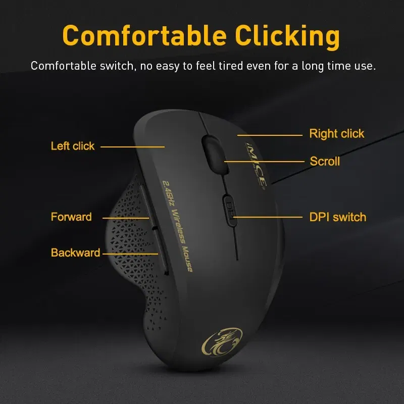 Color: black - G6 ABS Wireless Mouse Ergonomic Computer IMICE Mouse 2.4Ghz Gamer PC Optical Mouse With USB Receiver 1600 DPI For Laptop PC