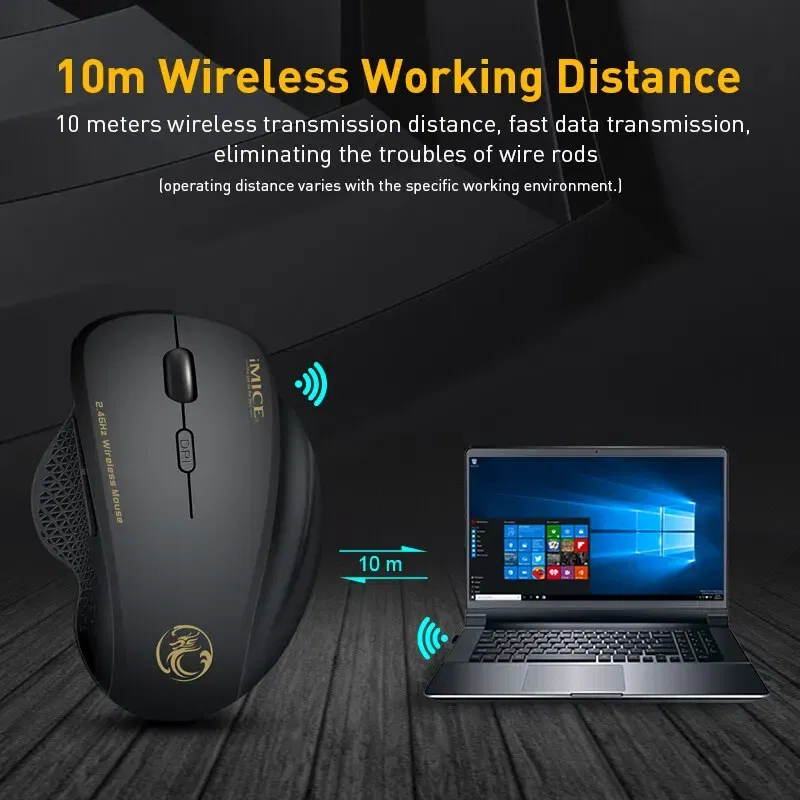 Color: black - G6 ABS Wireless Mouse Ergonomic Computer IMICE Mouse 2.4Ghz Gamer PC Optical Mouse With USB Receiver 1600 DPI For Laptop PC