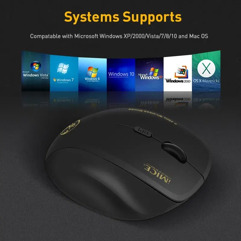 Color: black - G6 ABS Wireless Mouse Ergonomic Computer IMICE Mouse 2.4Ghz Gamer PC Optical Mouse With USB Receiver 1600 DPI For Laptop PC