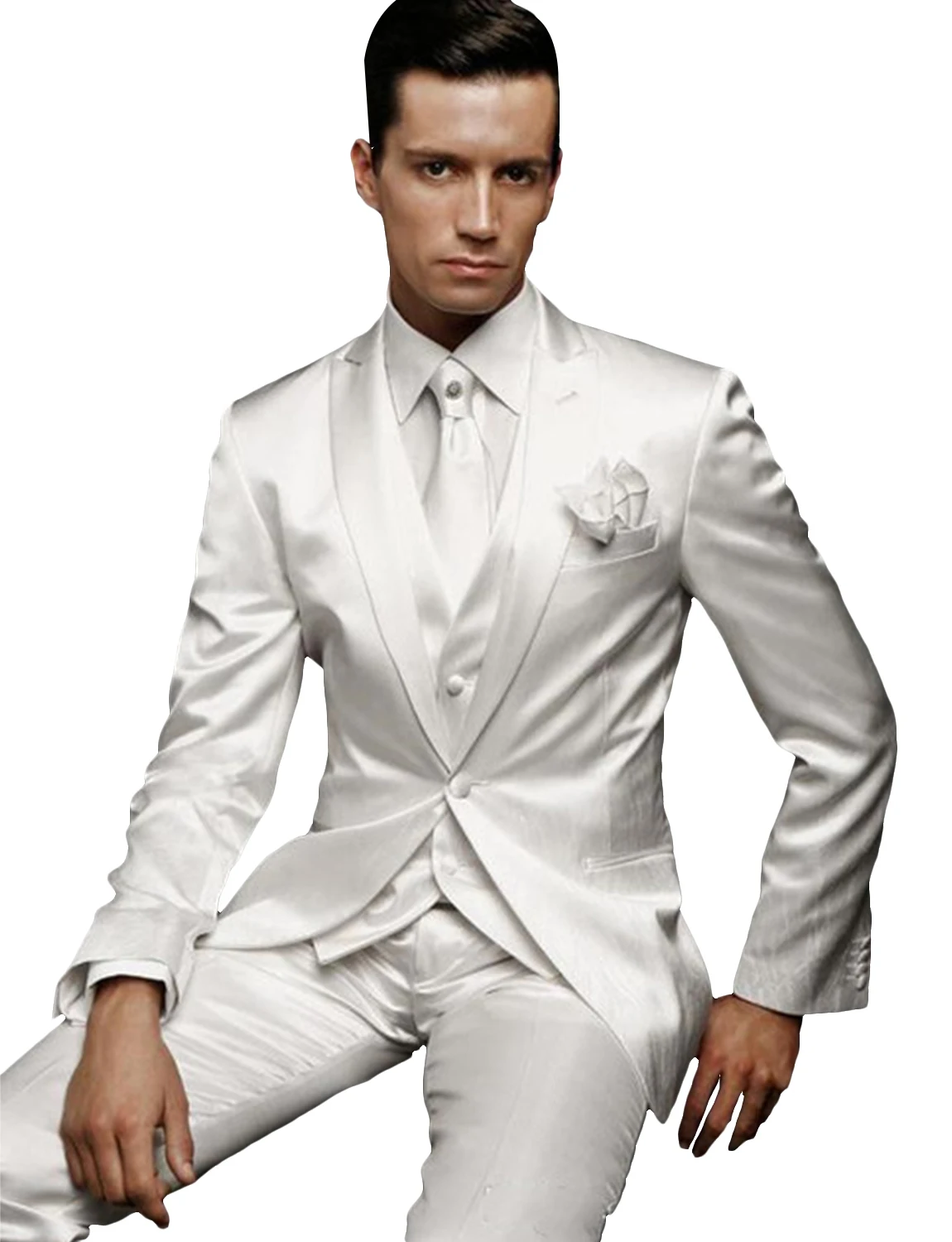Color: black, Size: XS - Men's 3 Piece Suit One Button Tailored Fit Wedding Jacket Tux Vest & Trousers