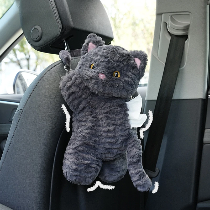 1pc Universal Car Tissue Hanger Cute Cat Creative Hanging Tissue Holder Plush Vehicle Tissue Case Paper Box