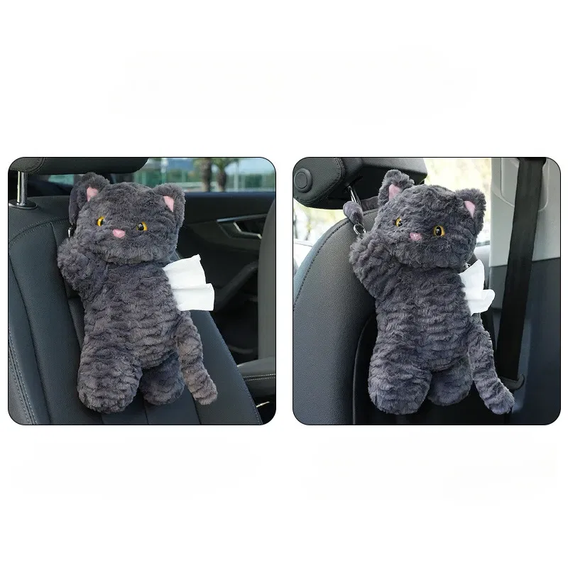 1pc Universal Car Tissue Hanger Cute Cat Creative Hanging Tissue Holder Plush Vehicle Tissue Case Paper Box