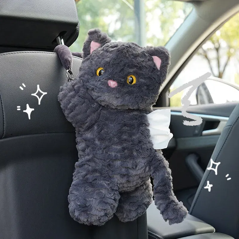 1pc Universal Car Tissue Hanger Cute Cat Creative Hanging Tissue Holder Plush Vehicle Tissue Case Paper Box