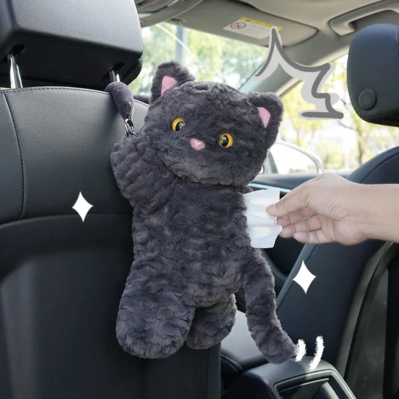 1pc Universal Car Tissue Hanger Cute Cat Creative Hanging Tissue Holder Plush Vehicle Tissue Case Paper Box